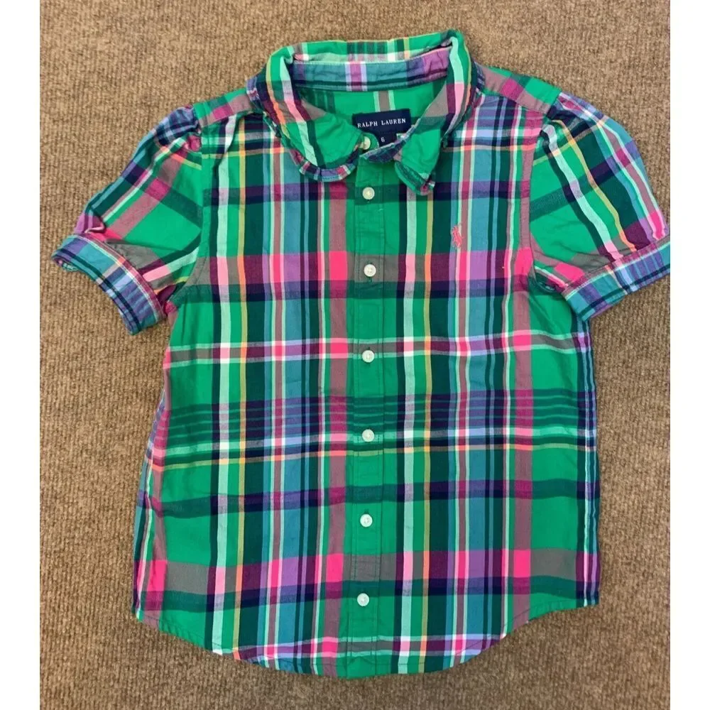 Ralph Lauren Kids Plaid Top Girls 6 Short Sleeve Button Shirt